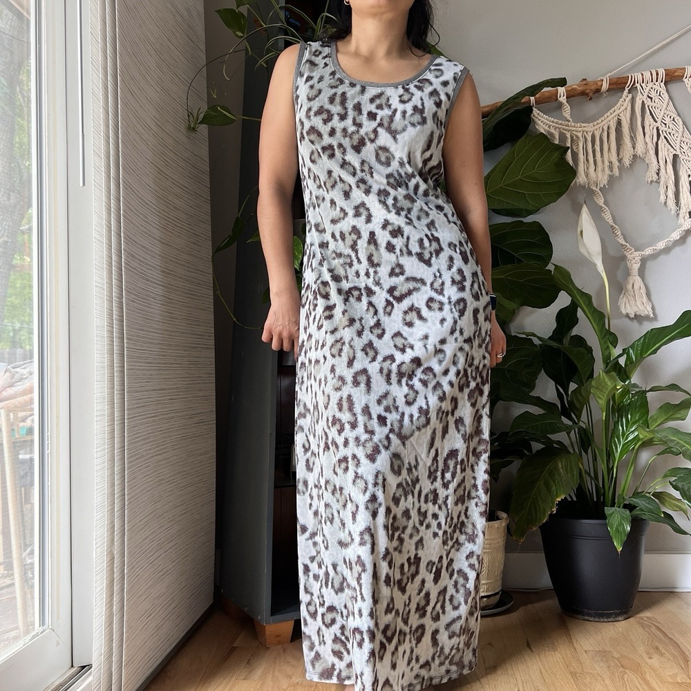 Vintage 90s Y2K Tribal Animal Print Mesh Maxi Dress L Grunge Column Stylen retro - Picture 2 of 10
